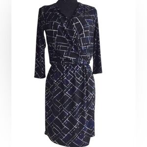 White House Black Market Black and White Cowl Neck Sheath Dress